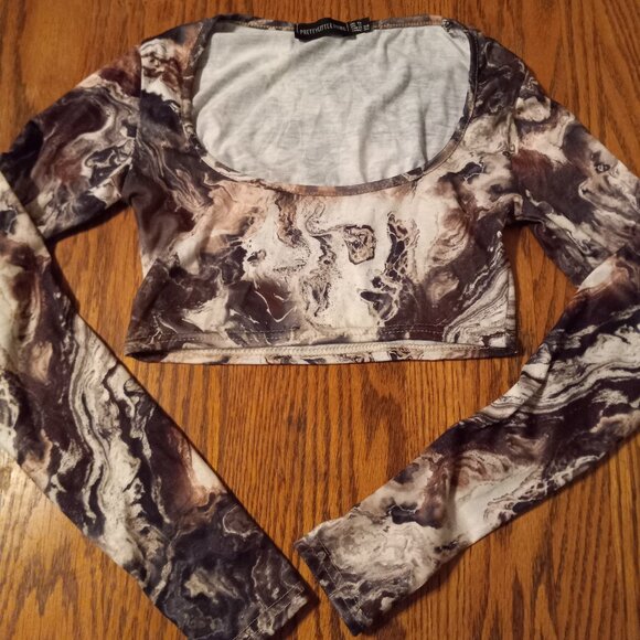 NWOT Marble Print Long Sleeve Crop Top 90s Festival Club Grunge Layering - Picture 1 of 16